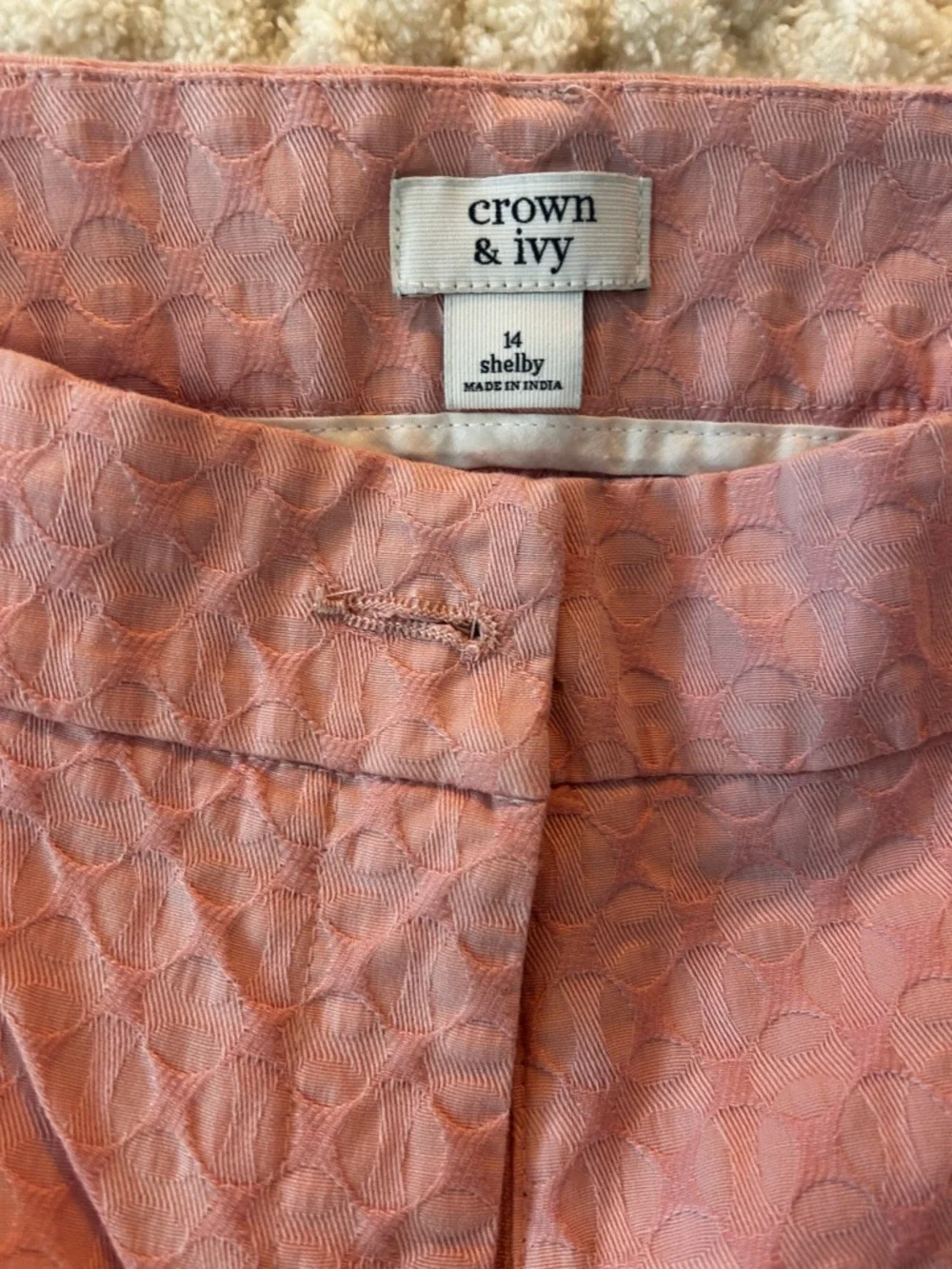 crown & ivy Blush Pink Textured Jacquard Shorts - Picture 2 of 4